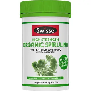 Swisse 天然有机高浓度螺旋藻片 200粒 抗氧化 排毒 提高免疫功能 多营养补充 High Strength Organic Spirulina
